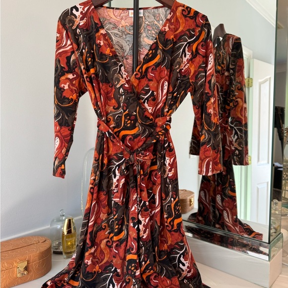 LuLaRoe Red and Black Long Sleeve Wrap Dress - Picture 2 of 7